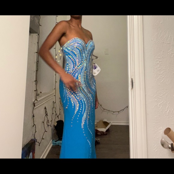Blue strapless dress - Picture 2 of 3